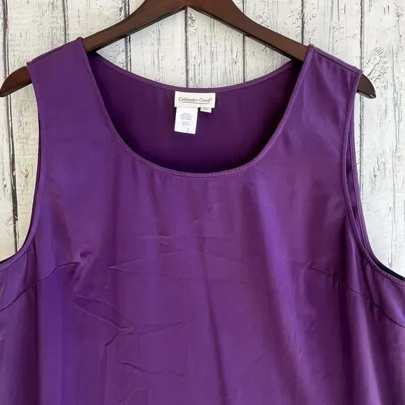 Coldwater Creek Womens Satin Shell Tank Top Shirt XL Shimmer Heavy Purple Dressy - Picture 2 of 8